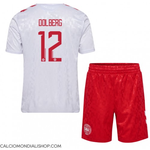 Maglie da calcio Danimarca Kasper Dolberg #12 Seconda Maglia Bambino Europei 2024 Manica Corta (+ Pantaloni corti)